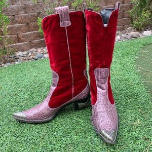 Giuseppe Zanotti velvet &  crocodile cowboy boots